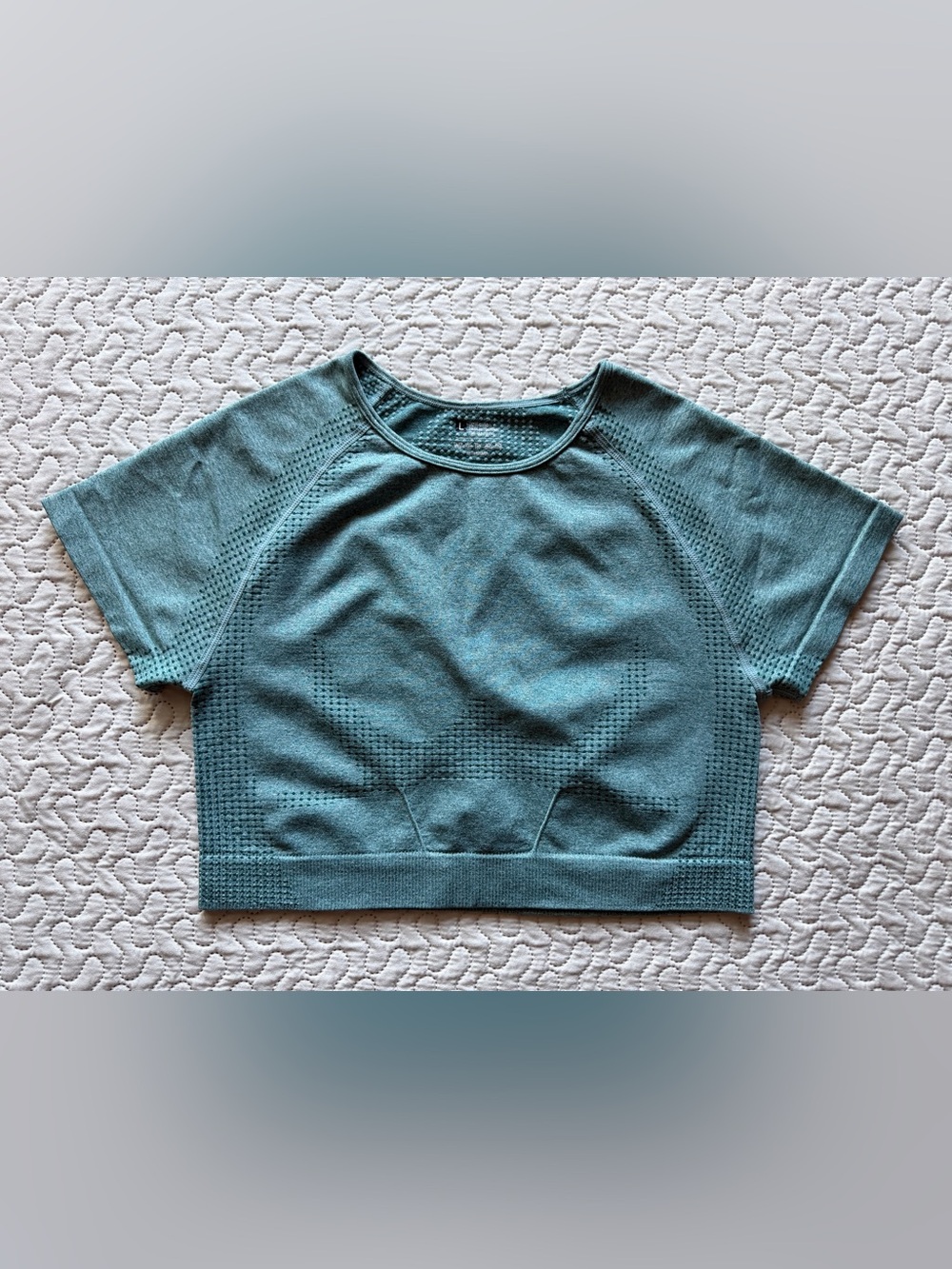 Women’s Large Seamless Crop Top Short Sleeve Workout Athletic Teal NWOT